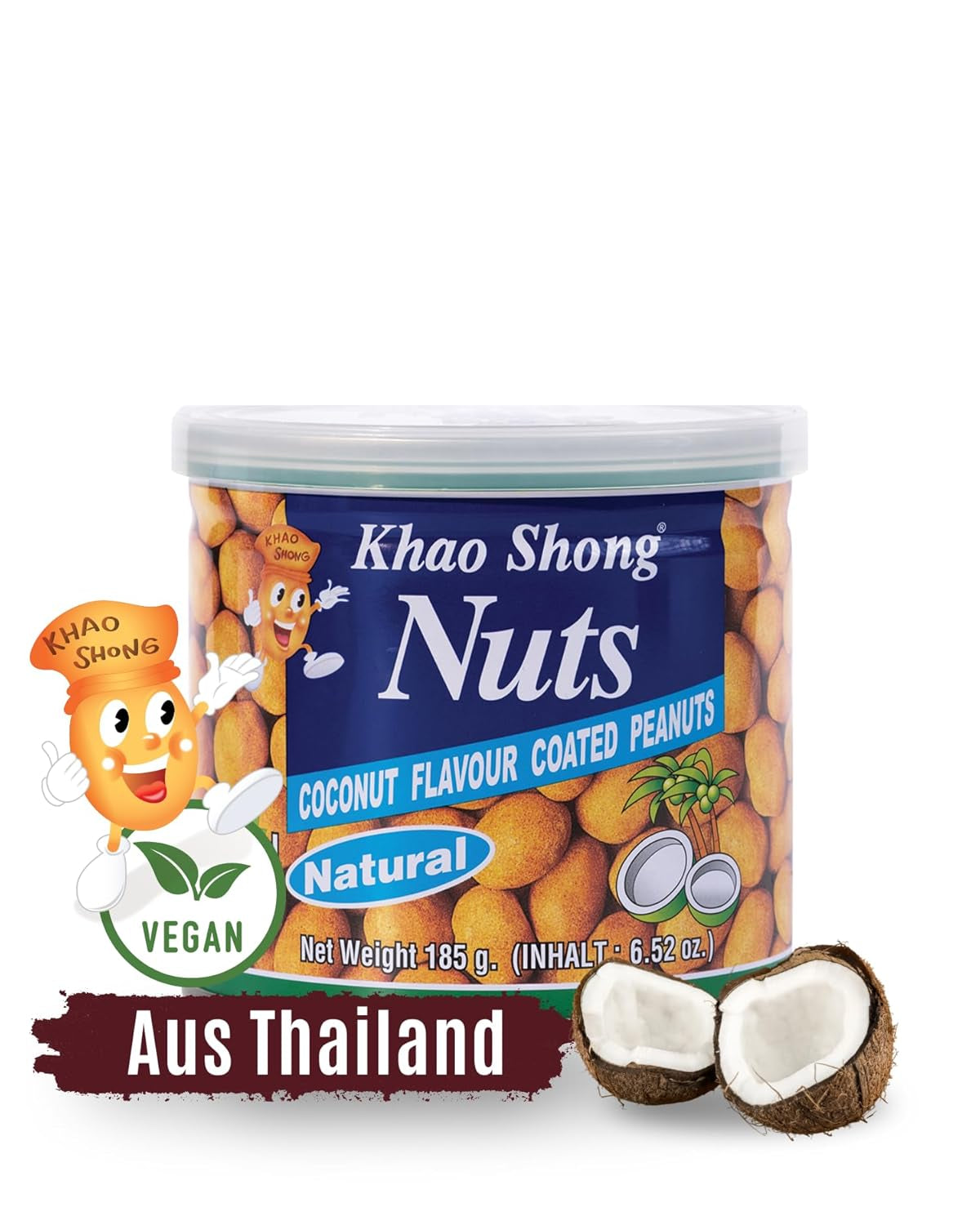 Khao Shong smažený zelený hrášek s wasabi, křupavý hrášek v pikantním těstíčku, nízkotučná alternativa k ořechům, středně pikantní, 1 plechovka 140 g | 140 g (1 balení)