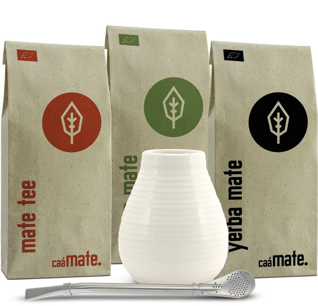 Keramická čajová sada Mate ● 3 druhy BIO Mate + Hrnek Mate + Bombilla + návod na přípravu (Vintage)