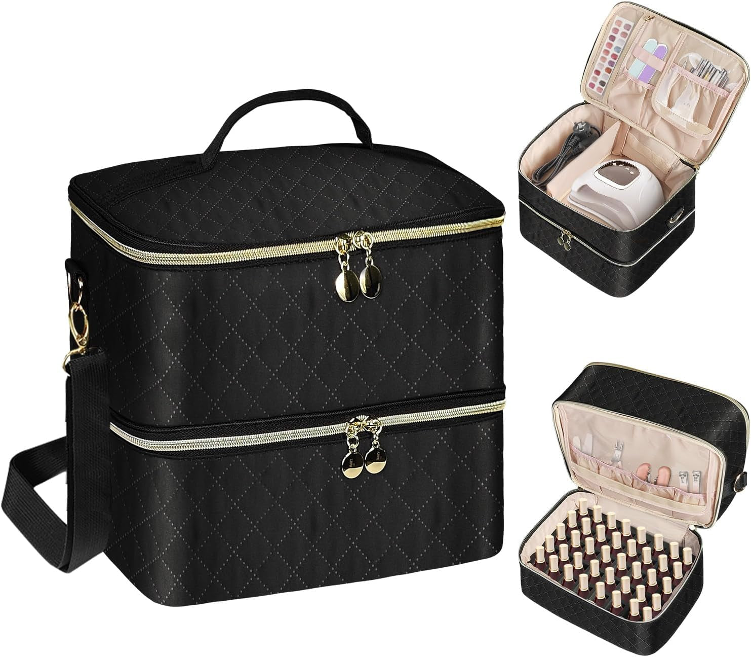 Tasche s organizérem laku na nehty, úložná krabička na lak na nehty Doppelschicht, organizér Koffer Für Nageldesign Kosmetiktasche Für 30 lahviček s neonailovou bází (15 ml-0,5 Fl. Oz) & 1 lampa na nehty (Schwarz)