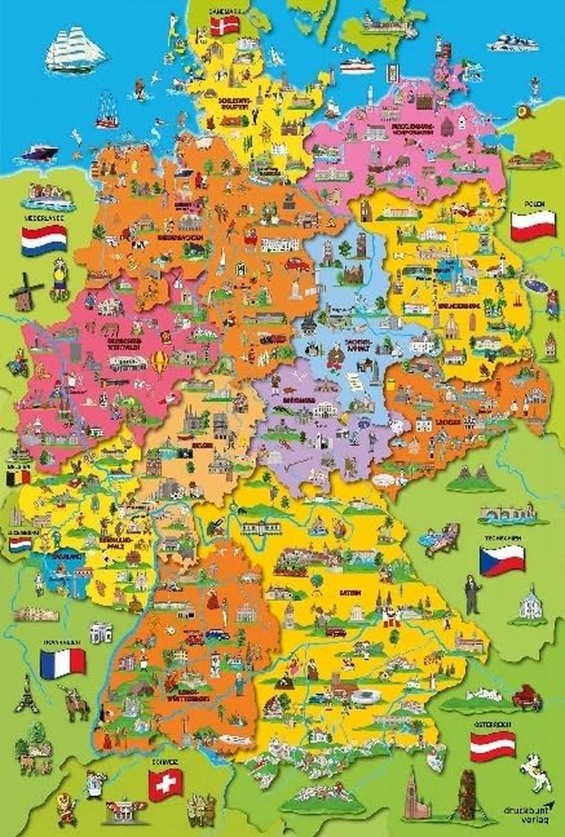 Mapa Německa s obrázky (puzzle pro děti) Puzzle Naty Shop
