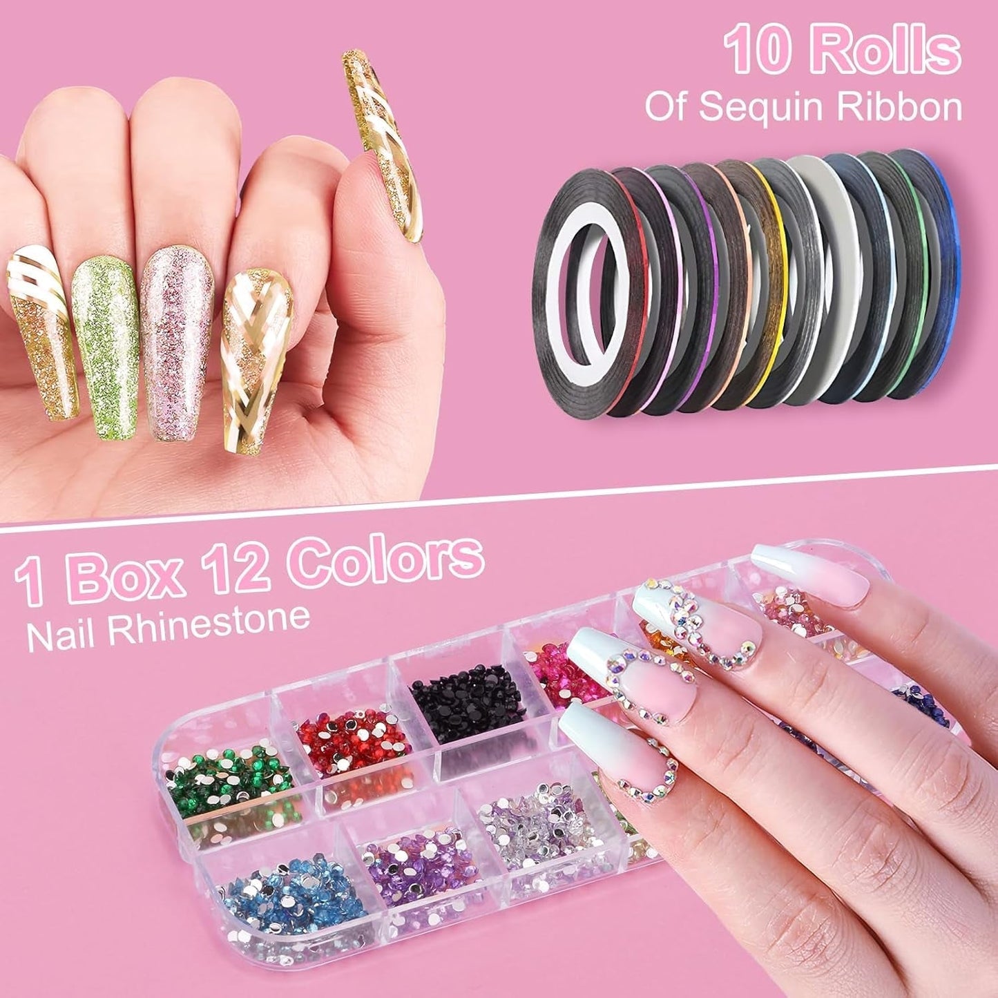 53 Blätter Nagelsticker, Nail Art Pinsel Und Dekorationen Set, 15 PCS Pinsel, 5 PCS Dotted Pen, Strasssteine, Blattgold Für Nagelkunst, Nagel Pailletten, Nagelkunstwerkzeuge Und Dekorationssets