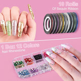 53 Blätter Nagelsticker, Nail Art Pinsel Und Dekorationen Set, 15 PCS Pinsel, 5 PCS Dotted Pen, Strasssteine, Blattgold Für Nagelkunst, Nagel Pailletten, Nagelkunstwerkzeuge Und Dekorationssets