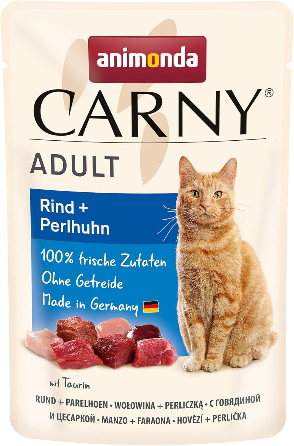 Animonda Carny Mokré krmivo pro kočky s hovězím masem a perličkami, 12 sáčků (12 x 85 g), vlhké krmivo bez obilovin a cukru s přísadami čerstvého masa