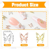 80ks 3D Butterfly nail Charms Alloy Butterfly Gold Silver Glitter Nail Art Dekorace Příslušenství na nehty DIY Manikúra pro ženy