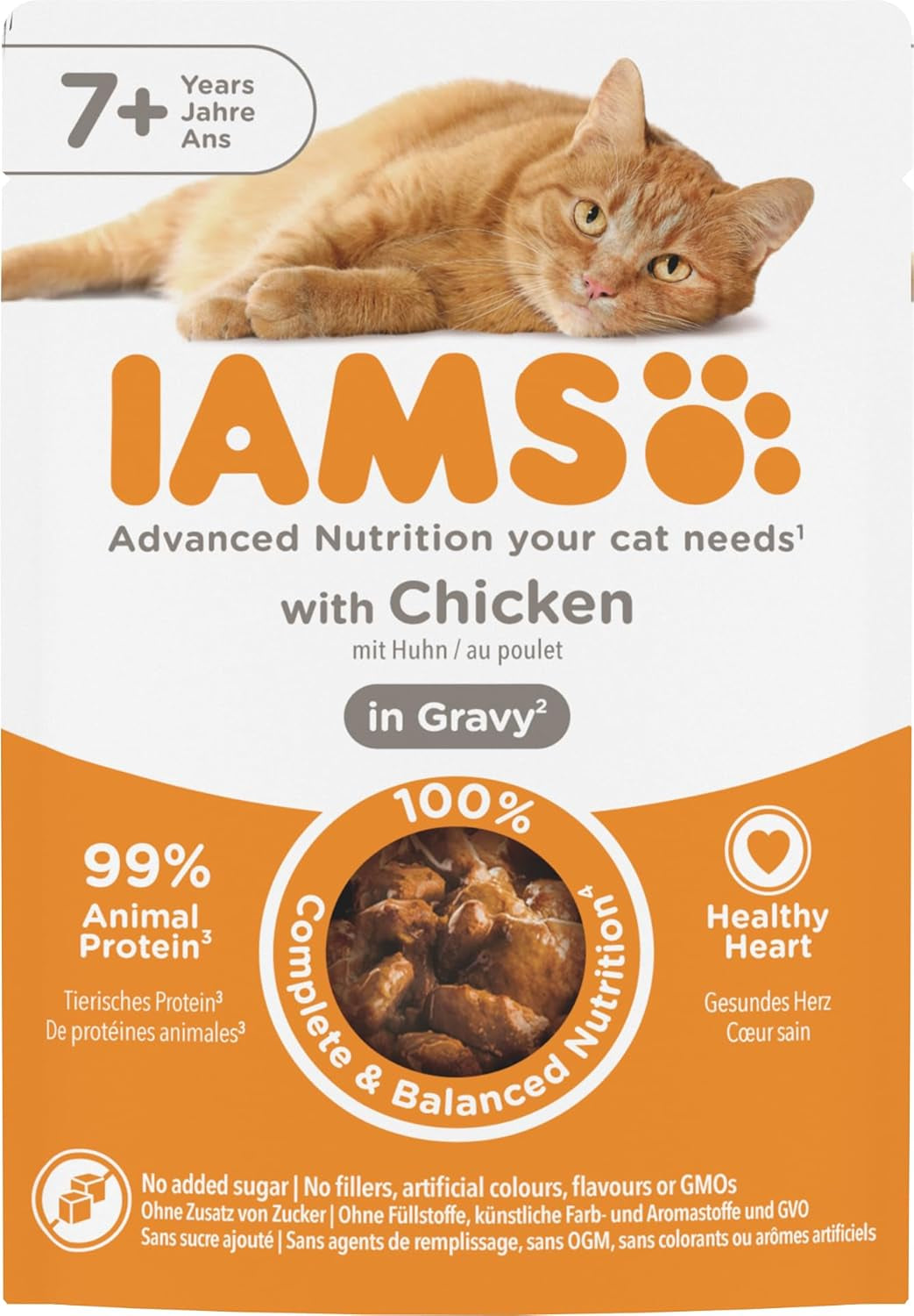 IAMS Delights Mokré krmivo pro kočky s kuřecím masem v omáčce pro starší kočky od 7 let – zkušební velikost, samostatný sáček, 1 x 85 g