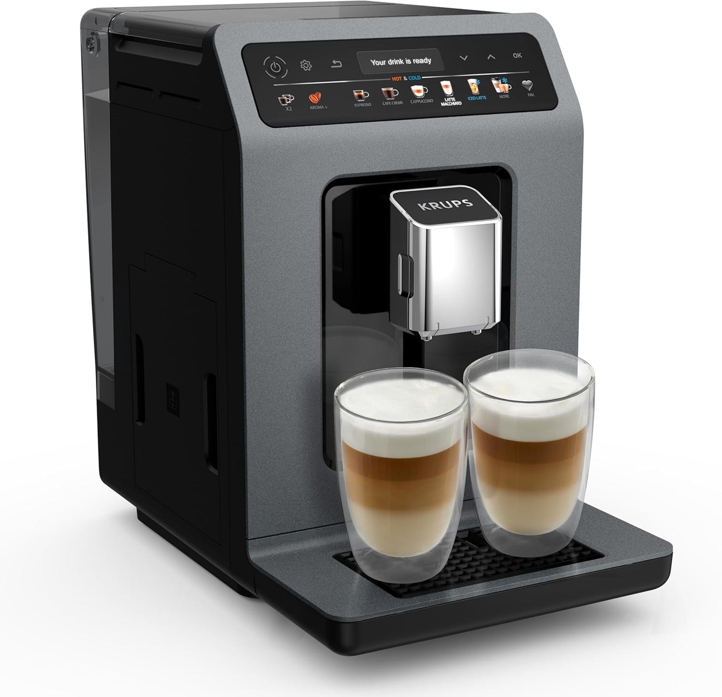 KRUPS Evidence One automatický kávovar na espresso s hadicí na mléko, cappuccino na jeden dotek, 12 speciálních nápojů, funkce 2 šálků, barevný displej, kávovar, certifikát TÜV, černá, EA895N10