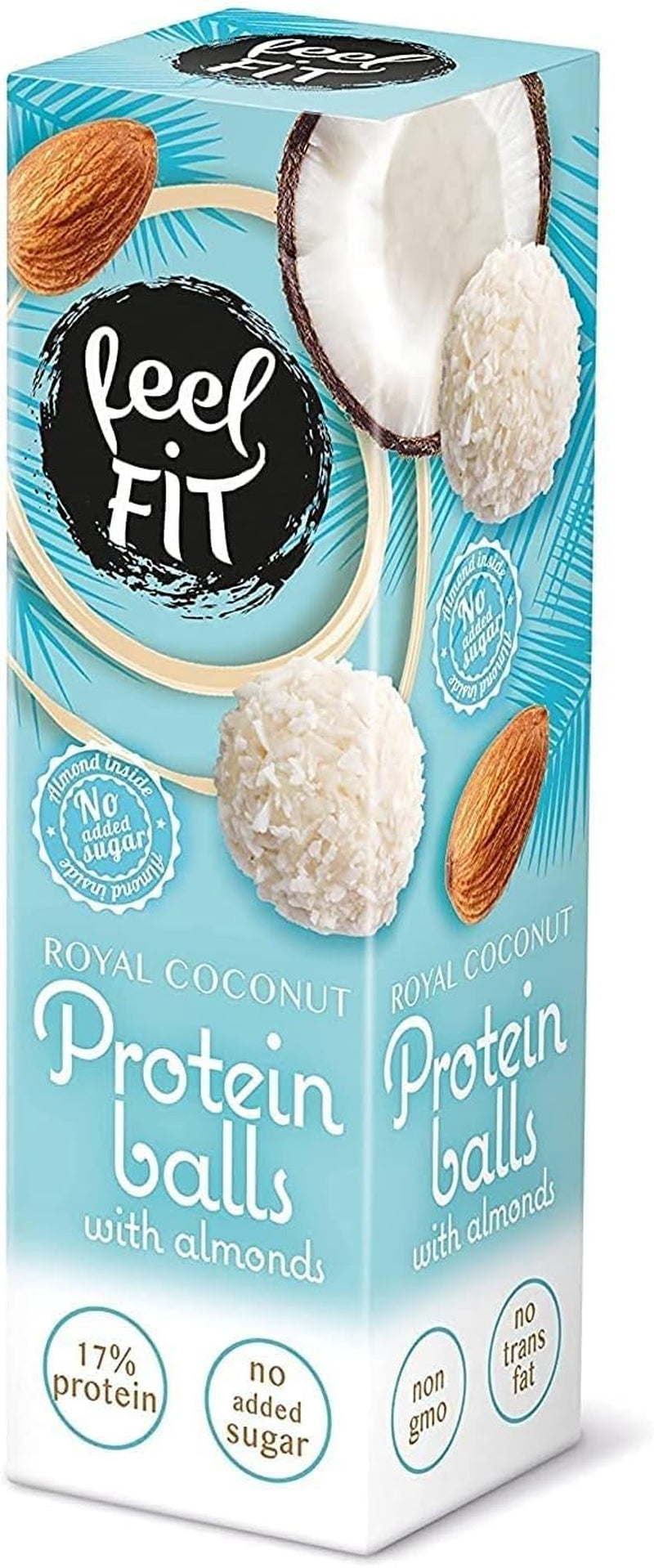 Kokosové pralinky bez cukru s mandlemi, feel FIT, bez přidaného cukru, 17 % bílkovin, 63 g
