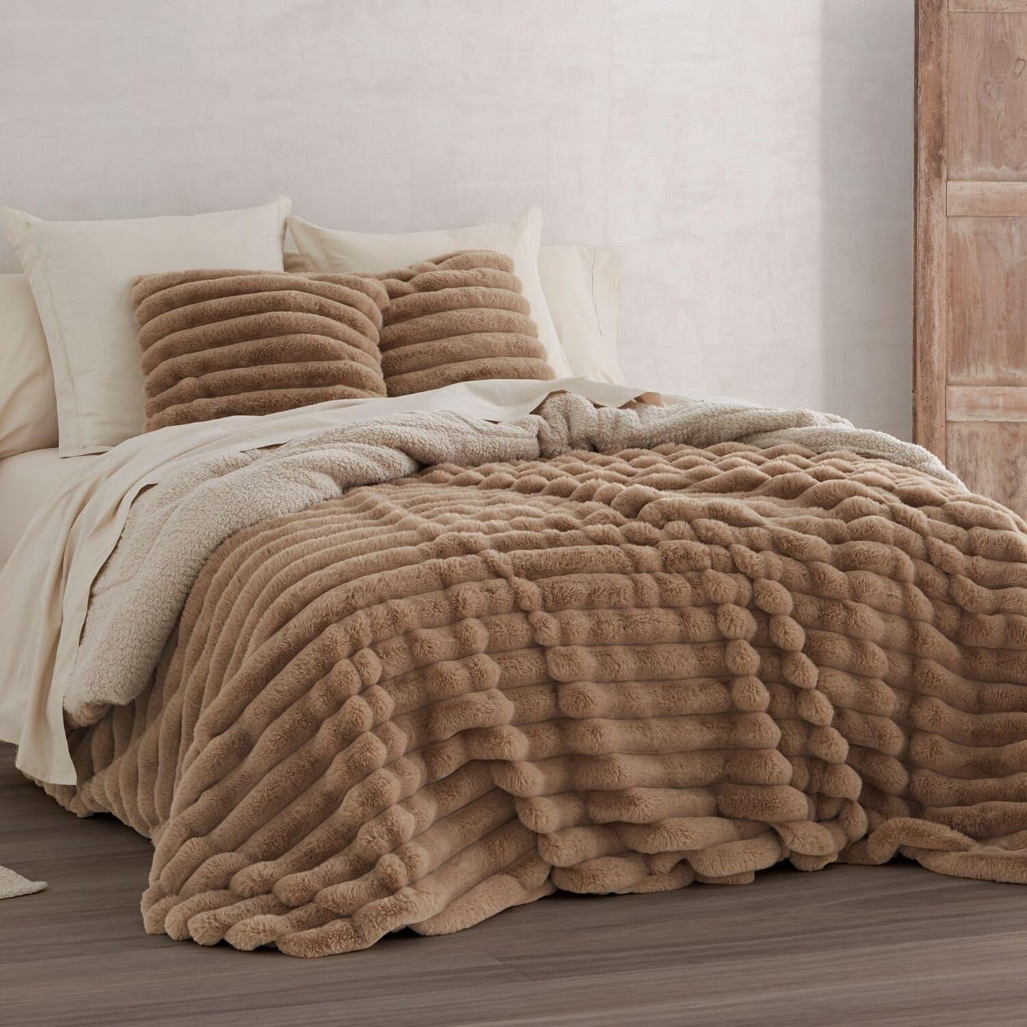 Krémová Umělá jehněčí zimní přikrývka Ancho 135 Cm Přikrývky a přikrývky Naty Shop Camel Ancho 150 A 160 Cm