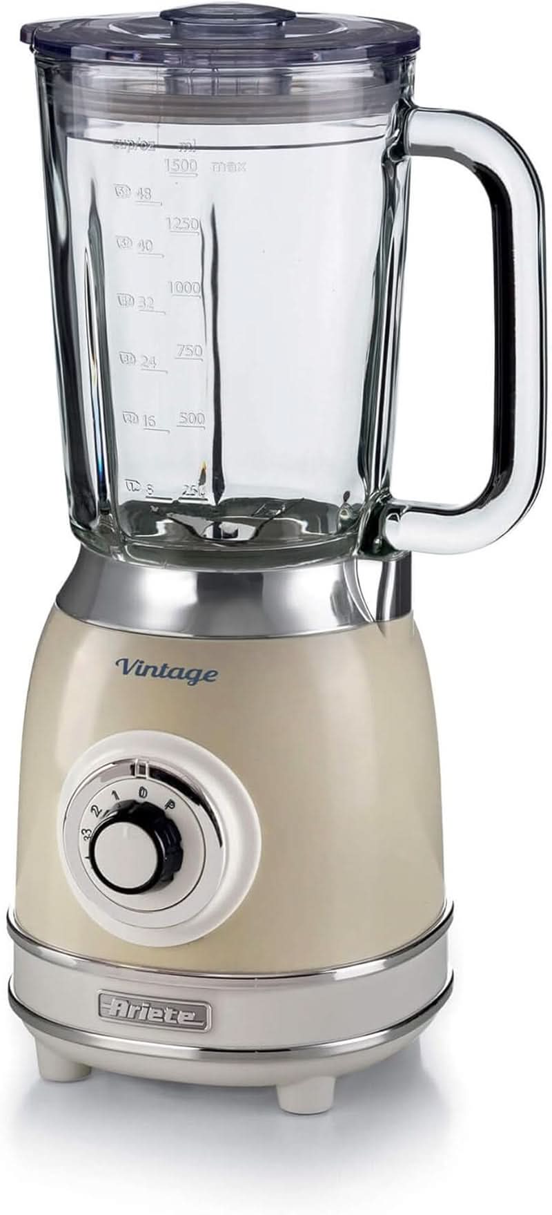 Ariete Vintage 583 Mixer Aus Glas, Retro Multifunktionsmixer Mit 4 Klingen, 4 Geschwindigkeiten + Pulse-Funktion, Ice-Crusher Funktion, 1,5 l Fassungsvermögen, 1000 W, Grün Bucatarie Naty Shop Beige Single