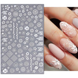 JMEOWIO Nálepka na nehty Frühling Weiße Blume 9 Blatt Nálepka na nehty Selbtklebend Nagelaufkleber Letní Blumen Dekorace Nageldesign Zubehör
