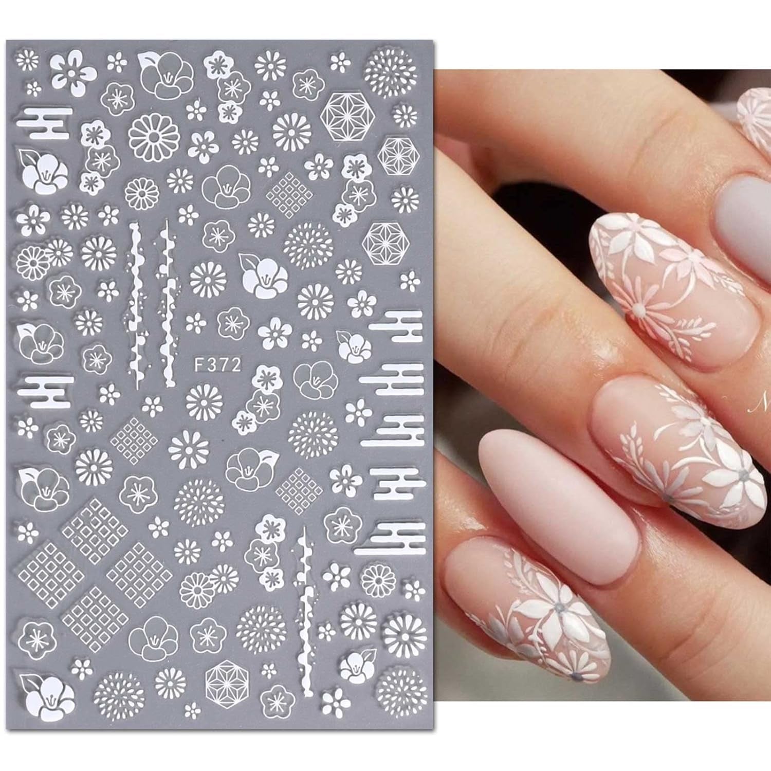 JMEOWIO Nálepka na nehty Frühling Weiße Blume 9 Blatt Nálepka na nehty Selbtklebend Nagelaufkleber Letní Blumen Dekorace Nageldesign Zubehör