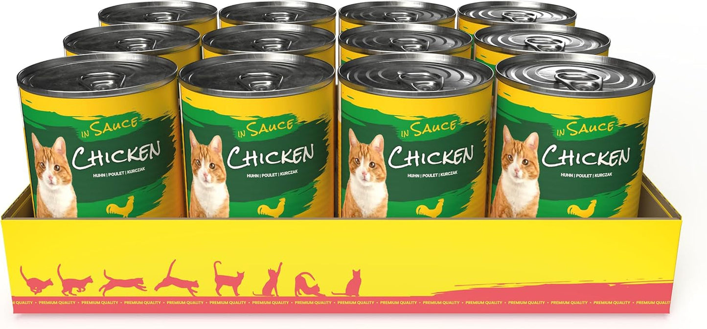 JosiCat Kuře v omáčce (12 x 415 g) | Dospělý | Prémiové vlhké krmivo pro dospělé kočky | Kuře v omáčce | Vitamin D3 a E | Powered by JOSERA | Mokré krmivo pro kočky | Kompletní krmivo | Balení 12