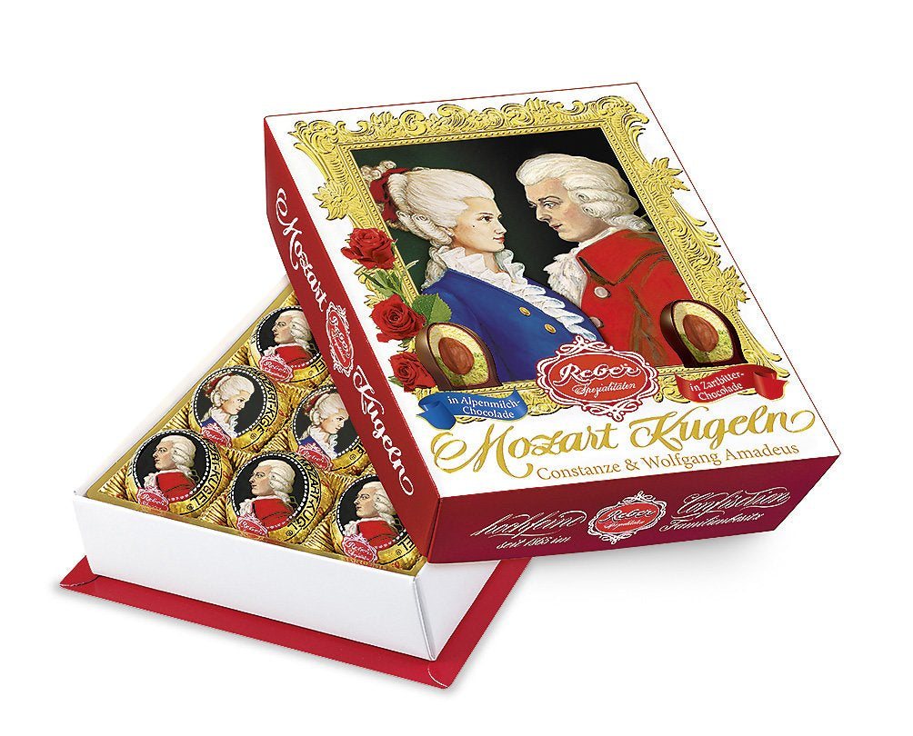 Reber Mozart kuličky s hořkou čokoládou, balení 6 ks s marcipánem a nugátem, veganské - 1 x 120 g