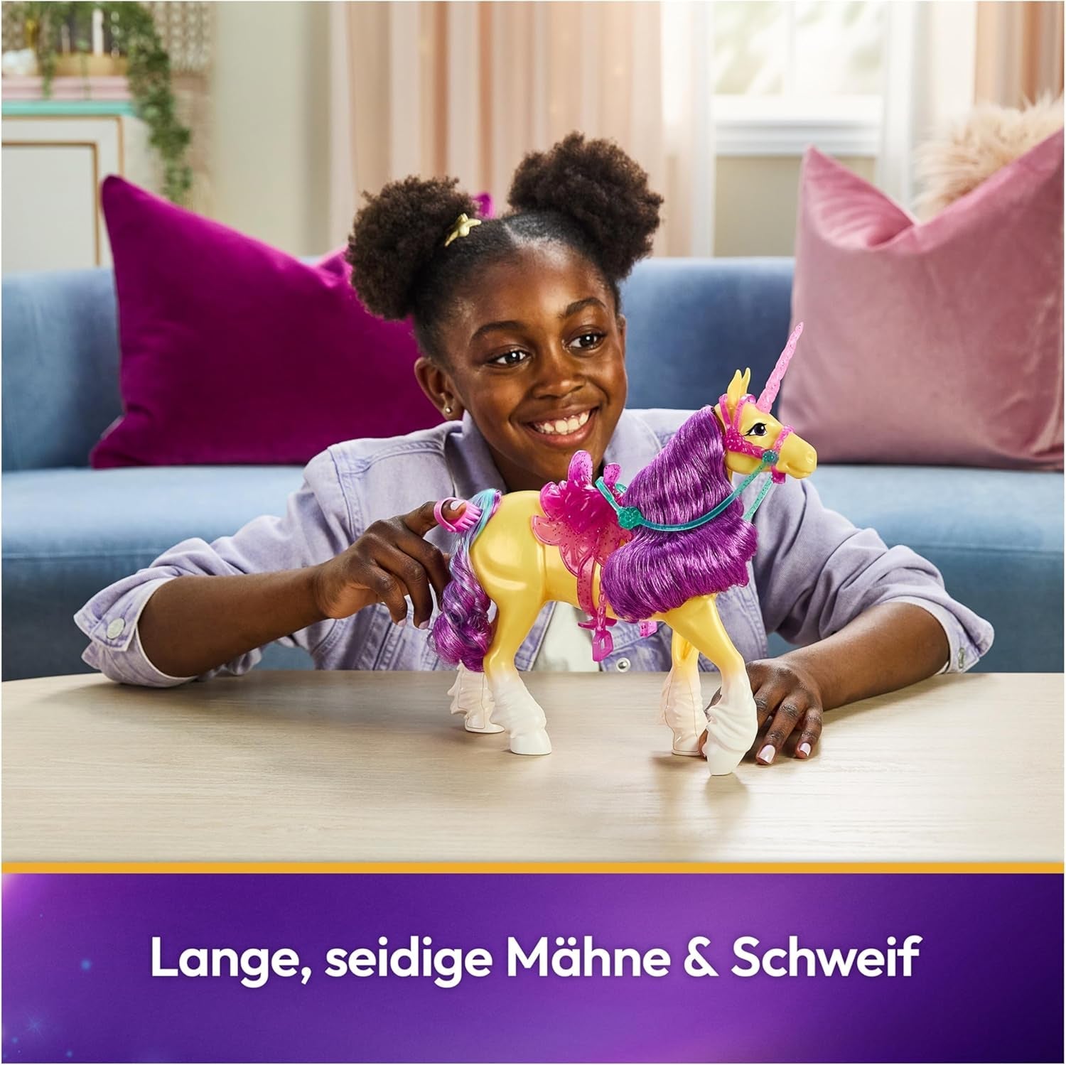 Unicorn Leaf Unicorn Academy - 28 cm vysoký originální jednorožec Ava ze série Netflix se skutečnou hřívou a ocasem, odnímatelnou uzdou a sedlem a kartáčem, pro děti od 4 let