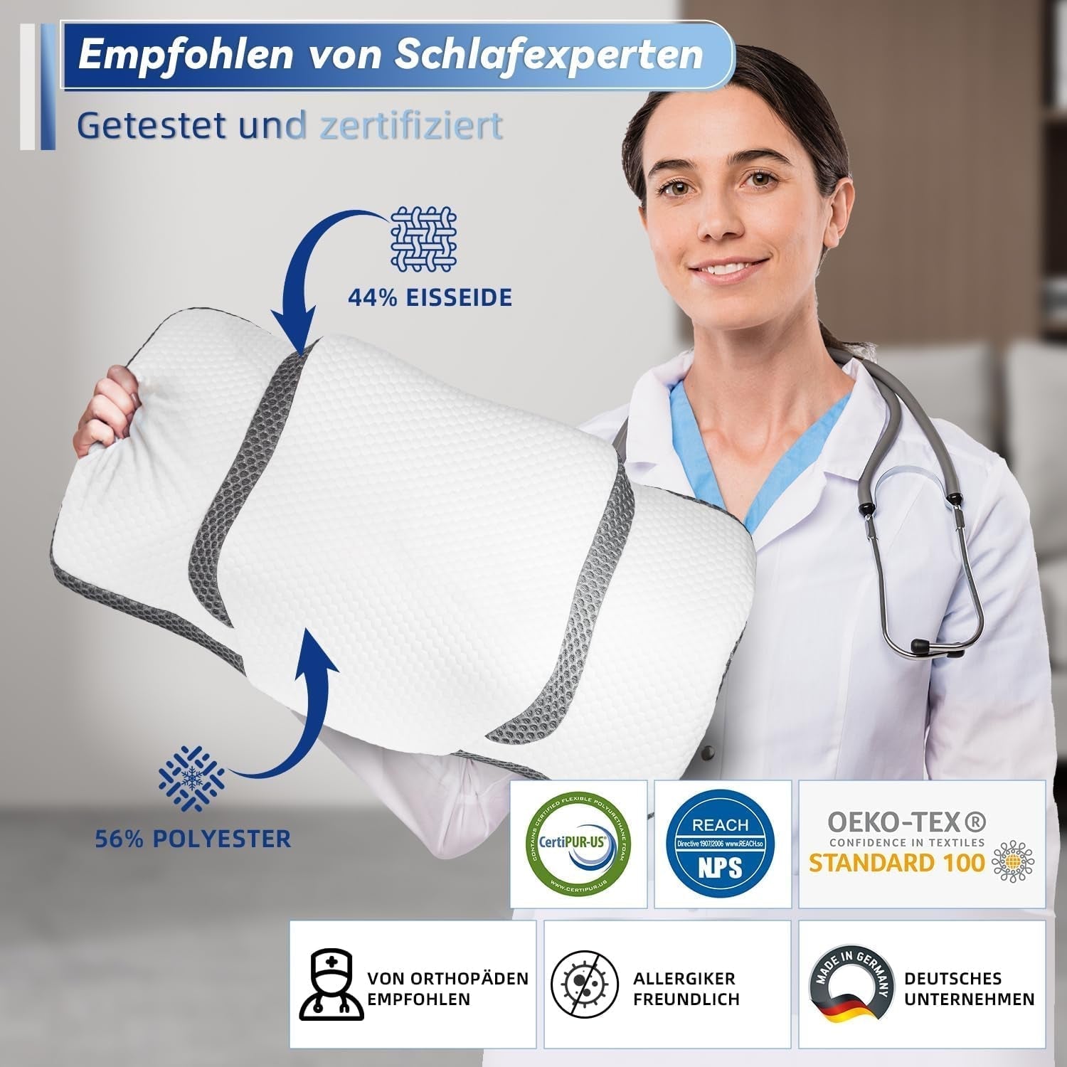 Ortopedický polštář, Ergonomický polštář na krk, Polštář na hlavu, Originální polštář z paměťové pěny na boky, Opěrka zad a žaludku, Polštář na podporu krku pro muže, Ženy (67,3 X 38,2 X 13,8/3 cm) Krční ortopedické polštáře Naty Shop