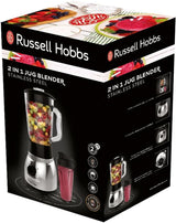 Russell Hobbs Standmixer 2-v-1 [1,5L Glasbehälter Mixer & 0,6L Mini Smoothie Maker -To-Go-Trinkflasche Inkl. Deckel] Spülmaschinenfest, Impuls-/Ice-Crush Funktion, Becher BPA Frei, Edelstahl 23821-56 Kitchen Naty Shop