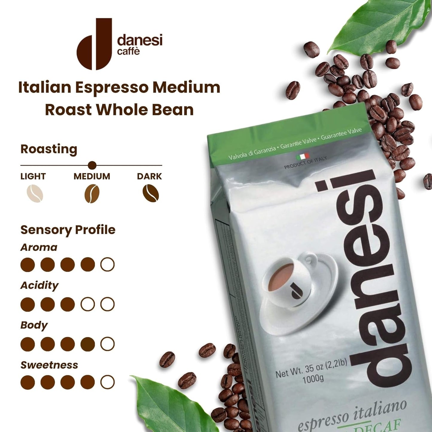 Danesi Decafeinato (bez kofeinu), fazole, 1 balení (1 x 1 kg)