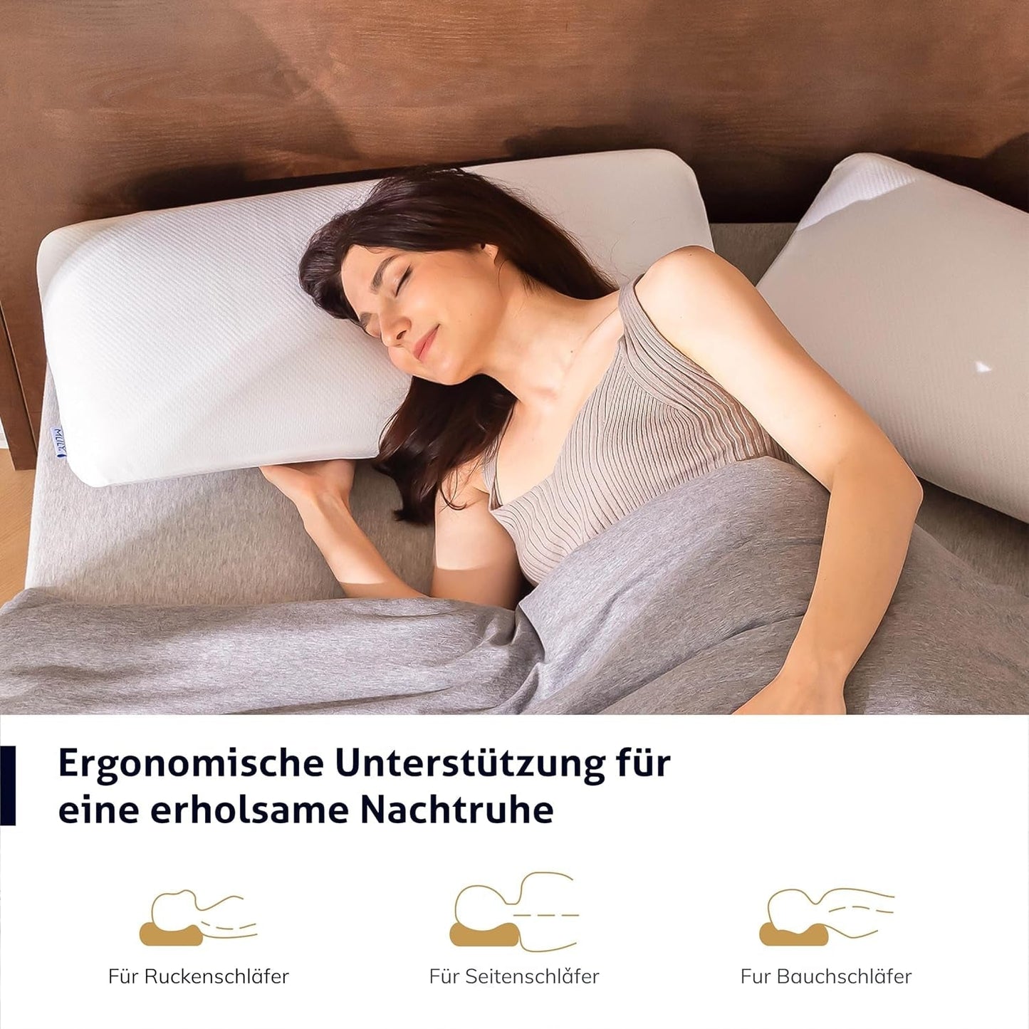 EGO HOME Polštář Paměťová pěna Měkký Ergonomický Polštář na Záda Spáč Polštář na podporu krku S prodyšným a pratelným potahem, Certifikace Oeko-Tex, Polštář na krk 75X35Cm Perne standard Naty Shop