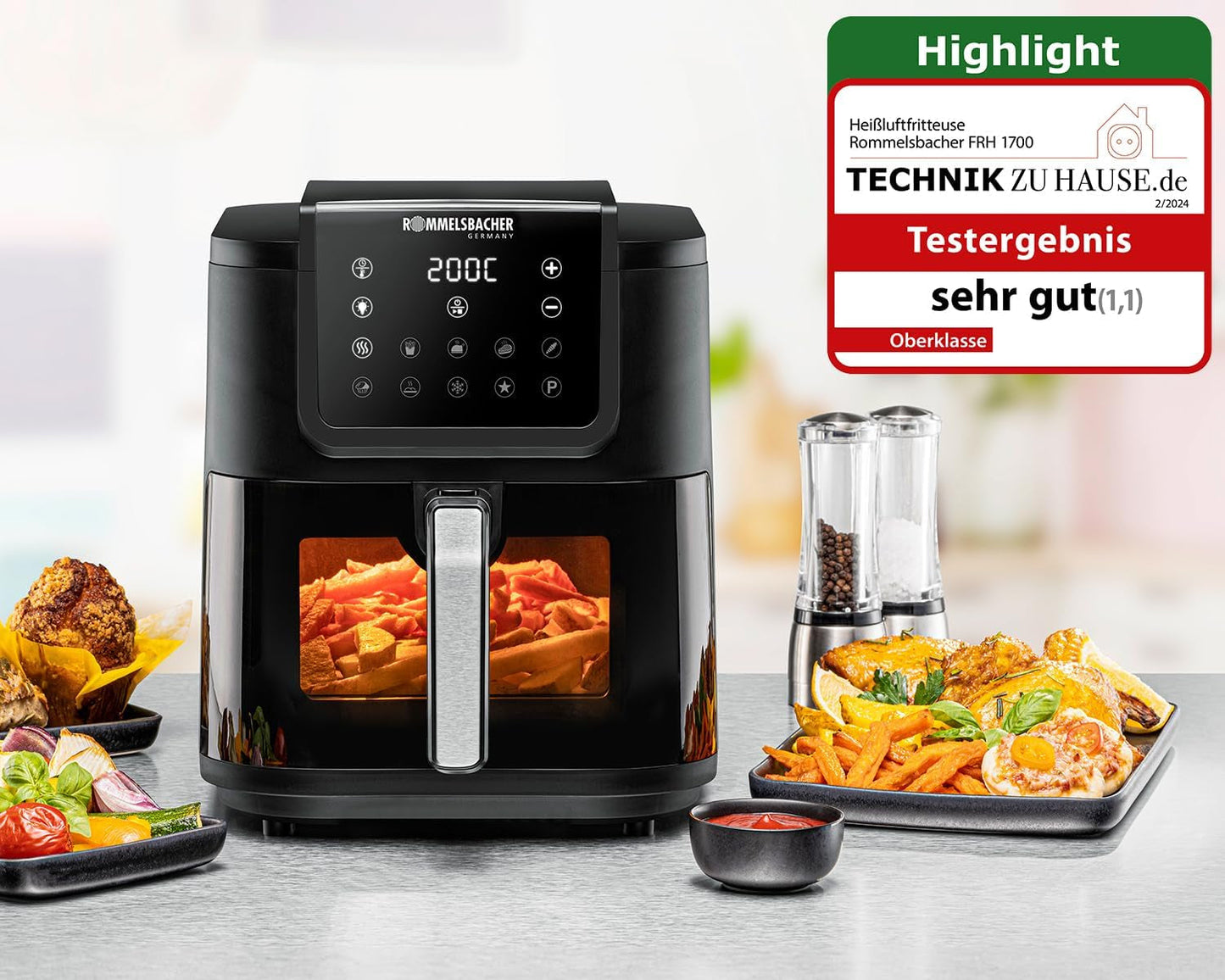ROMMELSBACHER Horkovzdušná fritéza s okénkem FRH 1700, 10 programů, tichá Spotřebiče Naty Shop