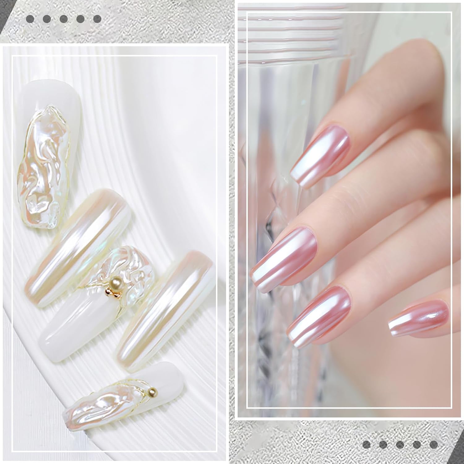 2 Schachteln Weiße Perle Chrom Nagelpuder - Transparentní Aurora Ice Shimmer Chrome Pigment Pulver Für Nägel, Glazed Donut Glitzerpuder Nails Spiegeleffekt-Glitter Nagelkunst-Pulver Für Diy-Salon