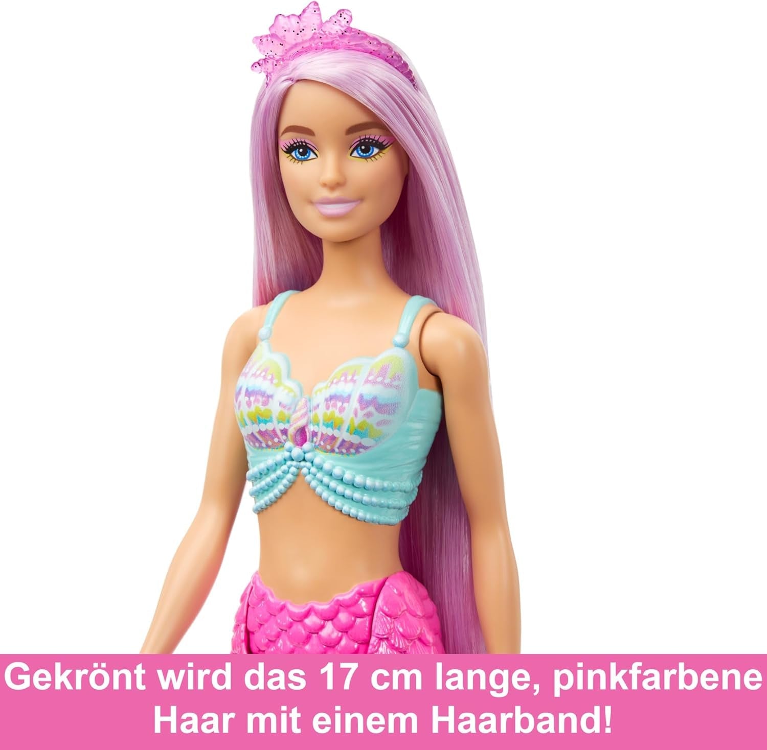 Panenka Barbie mořská víla – s dlouhými růžovými vlasy a vlastními stylingovými doplňky, včetně kartáče, krásné mušle a růžových ploutví, pro děti od 3 let, HRR00 Naty Shop Dolls