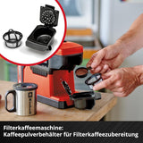Akumulátorový espresso kávovar Einhell TE-CF 18 Li-Solo Power X-Change (18 V, nádržka na vodu 240 ml, na filtrovanou kávu a kávové kapsle, madlo na přenášení, včetně šálku na kávu s víčkem, bez baterie)