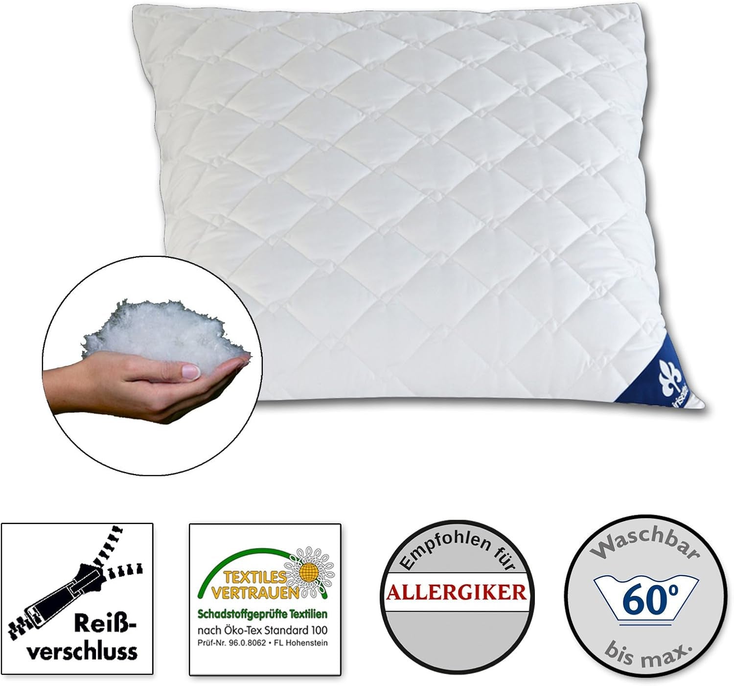 Polštář Irisette Micro Thermo - Made in Germany - Polštář se snímatelným měkkým potahem z mikrovlákna, 40 X 80 Cm, standardní polštáře Naty Shop s certifikací Ã-ko-Tex Single 1 balení - 80 X 80 Cm