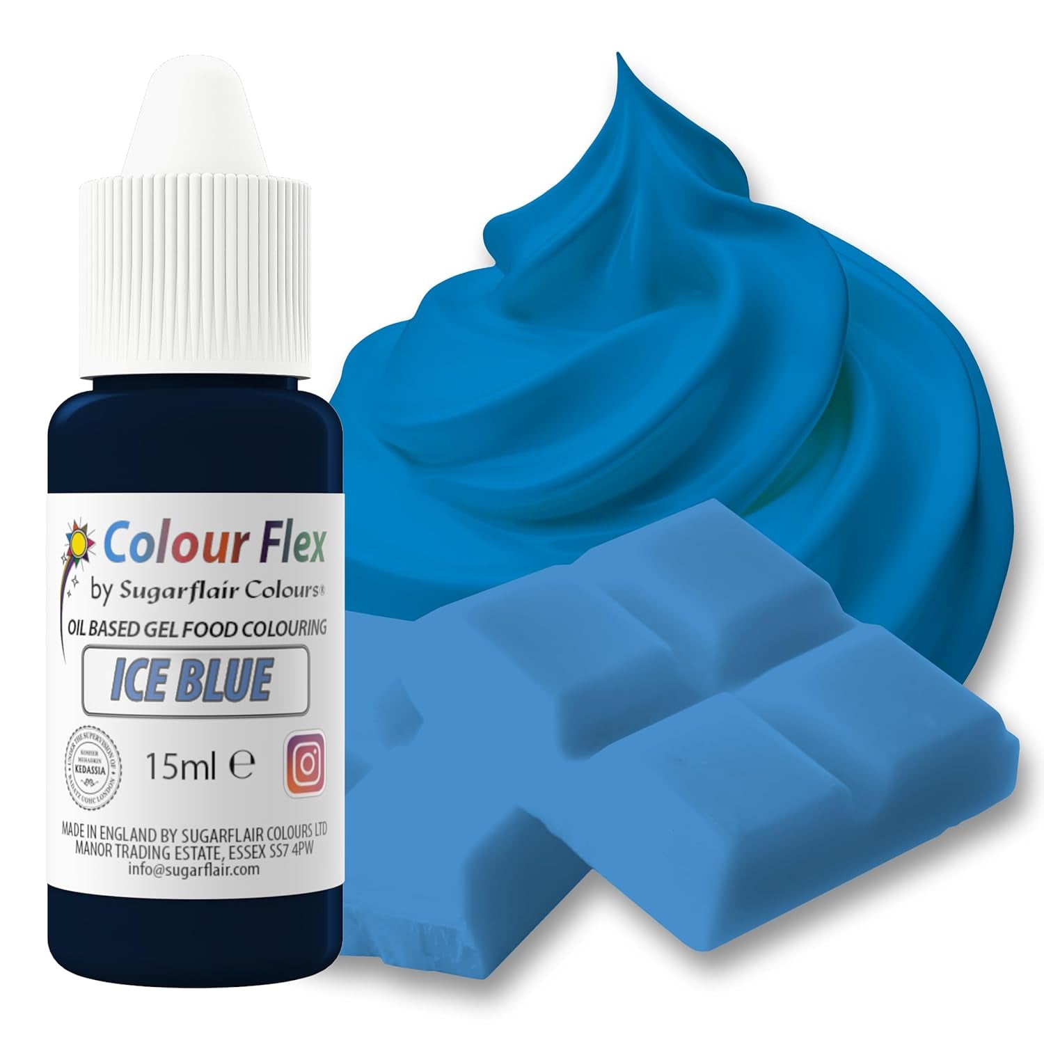 Sugarflair Colourflex Potravinářské barvivo na olejové bázi, královská modř, vysoce koncentrované tekuté potravinářské barvivo, potravinářské barvivo pro máslový krém, čokoládu, těsto, fondant, polevu a další – 15 ml