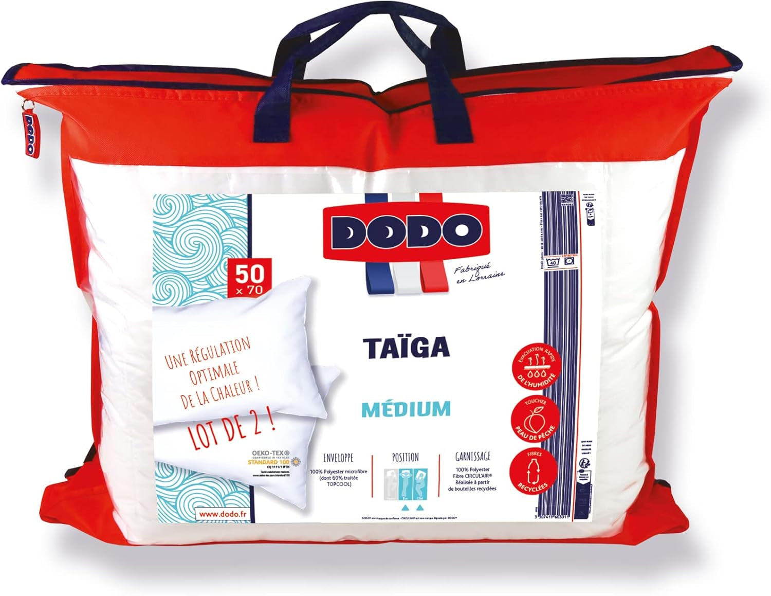 DODO 2dílný polštář, 50 X 70 cm, Střední komfort, Syntetický polštář Taiga, Ultra měkký a prodyšný pocit, Lze prát v pračce na 40 °C Standardní polštáře Naty Shop