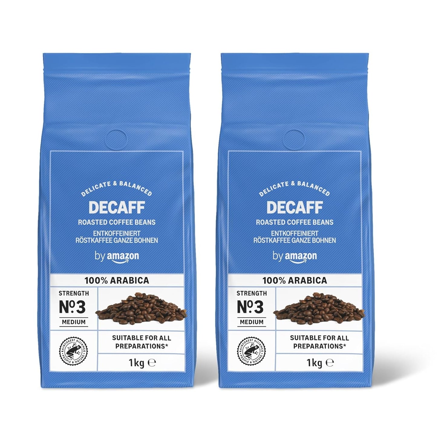 od Amazon Kaffeebohnen, entkoffeiniert, Lichte Röstung, 2 kg (2 Packungen mit 1 kg), Rainforest Alliance zertifiziert