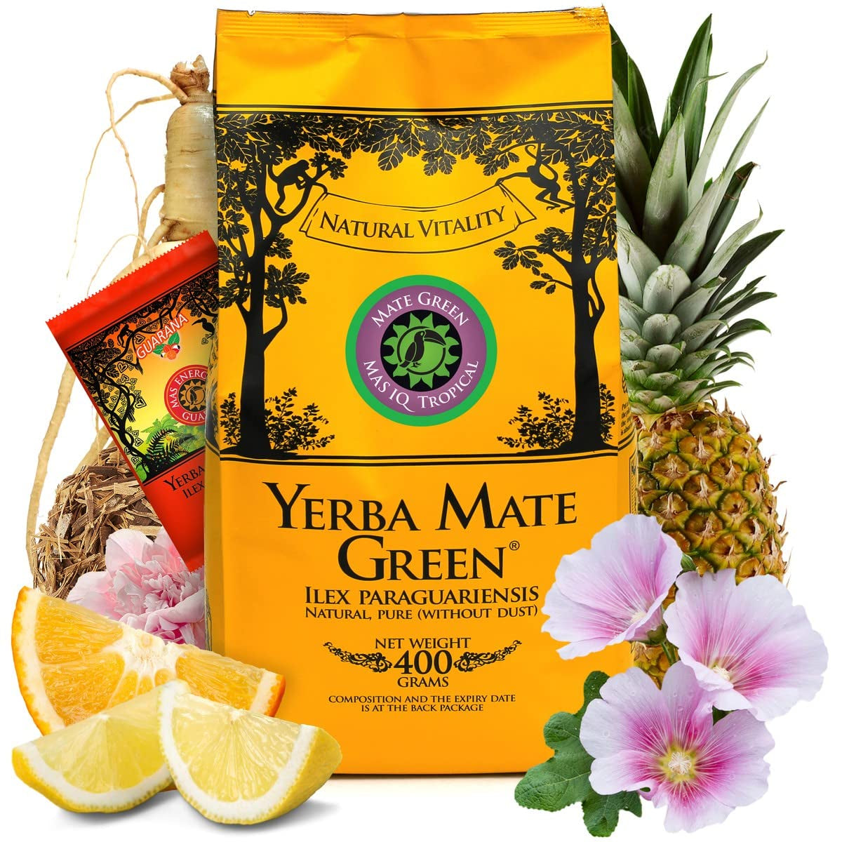 Yerba "Mas Iq Tropical" Brazilský čaj maté 400G + 50G Mas Energia Guarana | Ovocný čaj maté | S ananasem