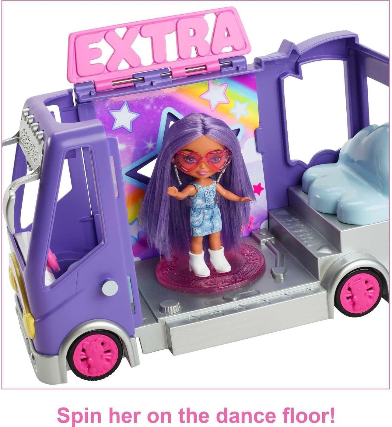 Barbie Extra mini mini panenka, extra mini mini panenka s extra třpytivým cestovním vozem, včetně make-up stanice a příslušenství, dárek pro děti, hračka pro děti od 3 let, HKF84
