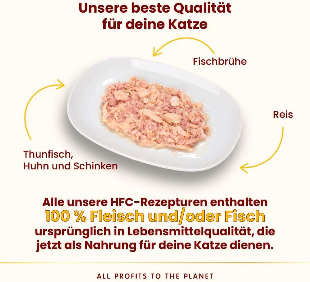 Almo Nature HFC Natural Light Meal - Nassfutter für Katzen - Thunfisch, Huhn & Schinken - Human-Grade, Glutenfrei - 50 g, 4er Pack