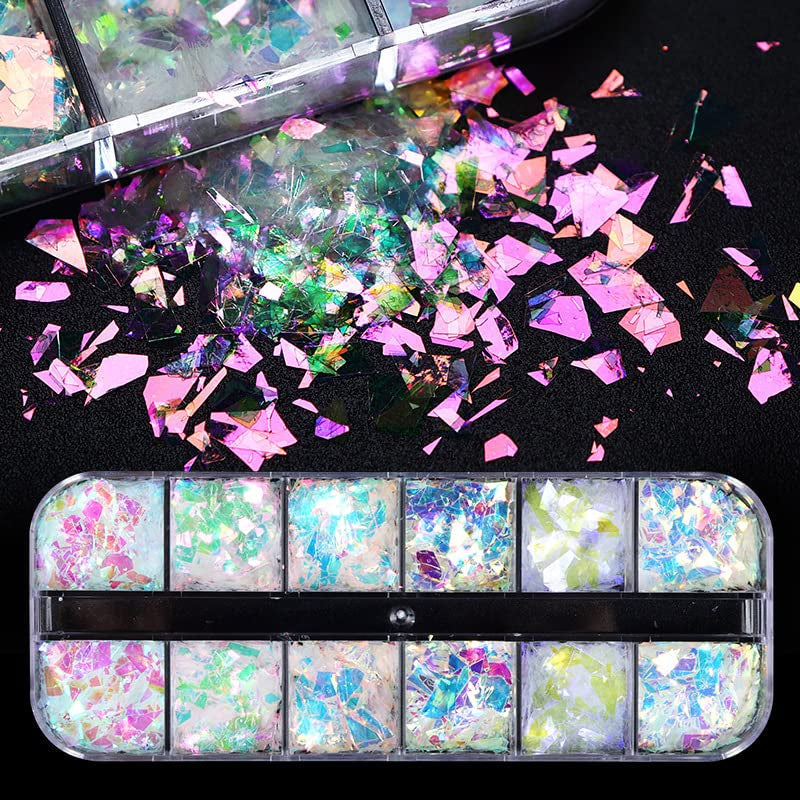 JMEOWIO Nail Glitter 12 Grids Mořská panna Nail Art Dekorace Příslušenství Nail Design