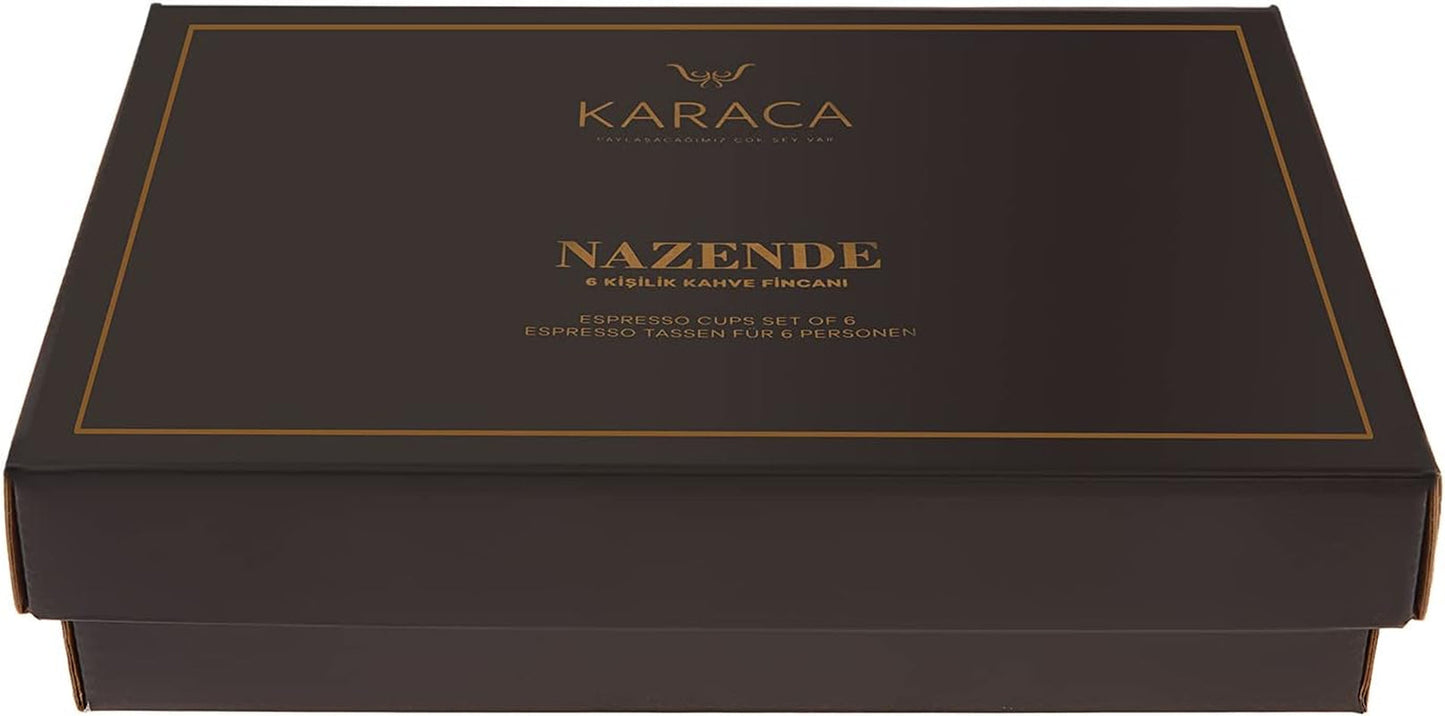 Sada porcelánových šálků na espresso KARACA Nazende - 80 ml turecké šálky na kávu s podšálky, 12dílný moderní kávový servis se 6 šálky a 6 podšálky, mocha šálky - bílá