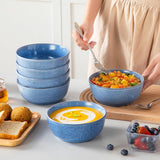 Steingut Geschirrset 6 Personen, vancasso ANYA Blau Teller Set Moderní 24 teilig, Tafelservice mit Speiseteller, Suppenteller, Desserttellern, Schüsseln, Geschirr Set Spülmaschinen und Mikrowellenfest