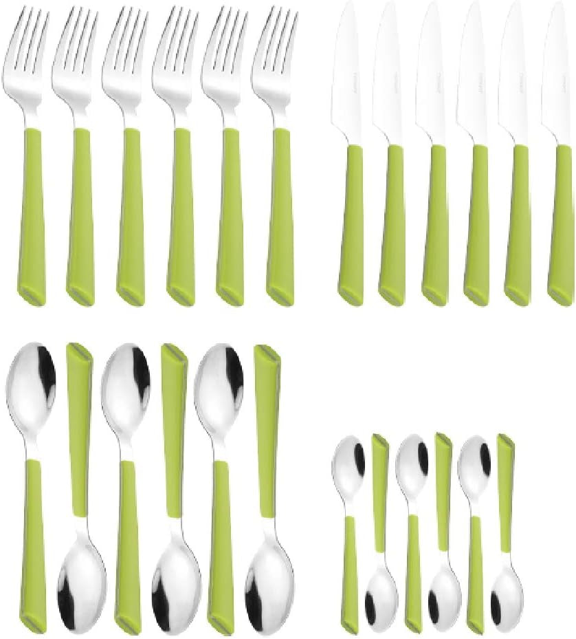 JANE příbory, leštěná nerez 18/0, zelené plastové rukojeti, 24 kusů Kitchen Naty Shop