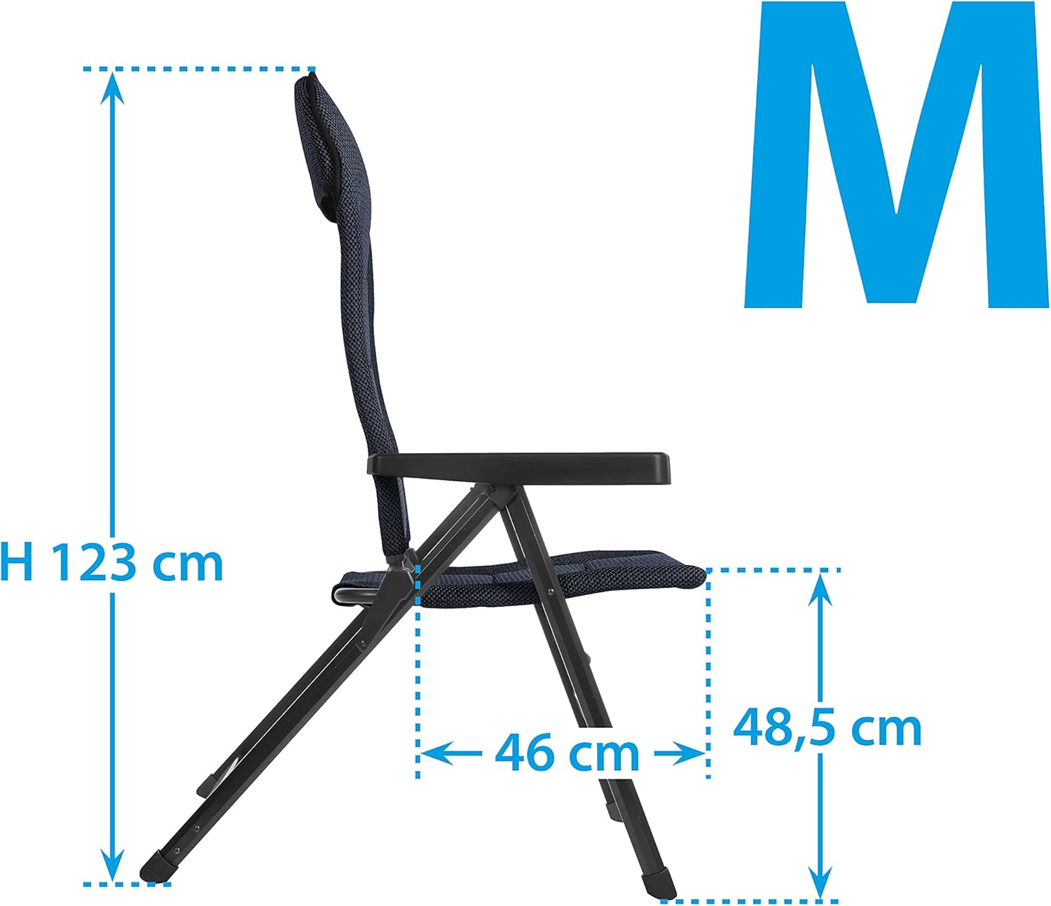 BRUNNER Rebel PRO (S-M-L) Skládací židle pro kempování, zahradu, terasu Vyrobeno z hliníku, nastavitelné do 5 poloh, nosnost až 150 kg, vysoké opěradlo, černé nebo modré Cestovní polštáře Naty Shop