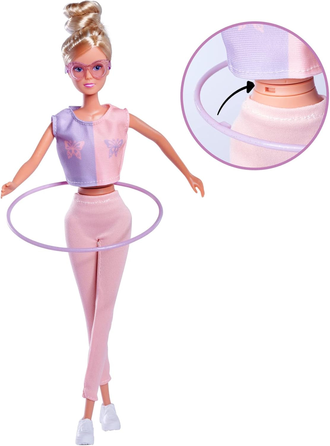 Simba 105733619 - Steffi Love Hula Hoop, panenka se sportovním oblečením, Hula Hoop a mechanickou funkcí, 29 cm, věk 3+