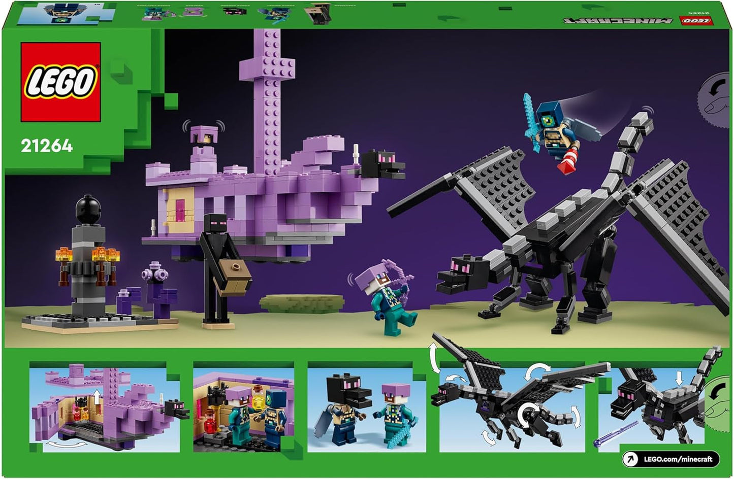 LEGO Minecraft The End Dragon a The End Akční sada hraček a objevů Videohra Stavebnice Sada Dobrodružná sada Dárek pro chlapce a dívky 8 let 21264 Stavebnice Beuche den LEGO-Store