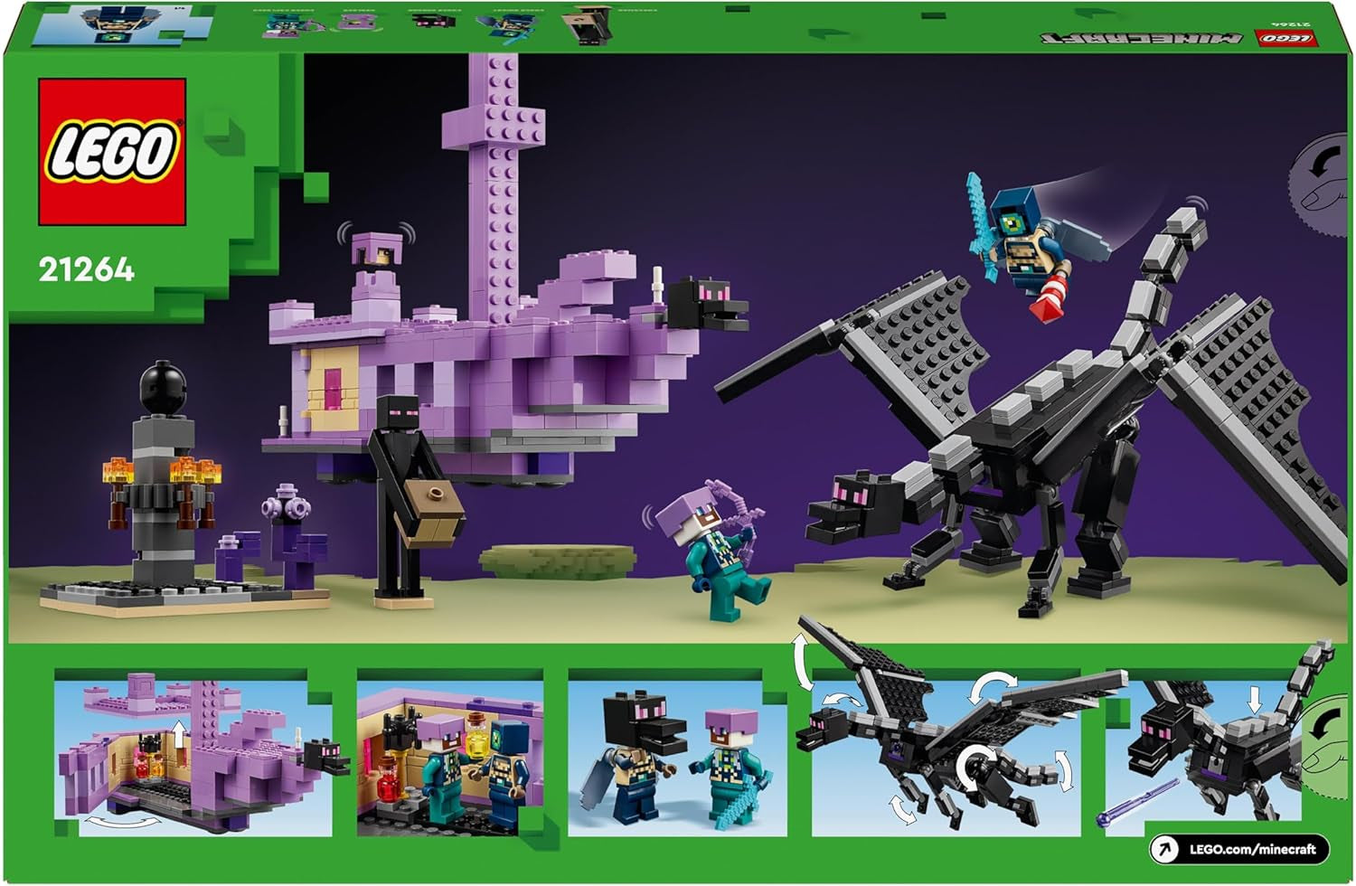 LEGO Minecraft The End Dragon a The End Akční sada hraček a objevů Videohra Stavebnice Sada Dobrodružná sada Dárek pro chlapce a dívky 8 let 21264 Stavebnice Beuche den LEGO-Store