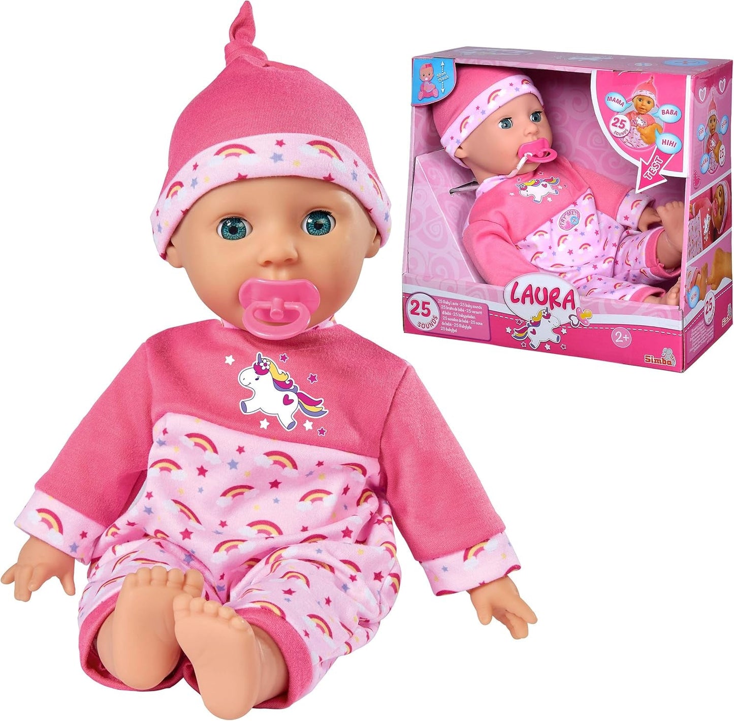 Simba 105140060 - Laura Tickle Baby Soft Body panenka s duhovou matrací, vydává 25 dětských zvuků, 38 cm, panenka pro 2 roky a více