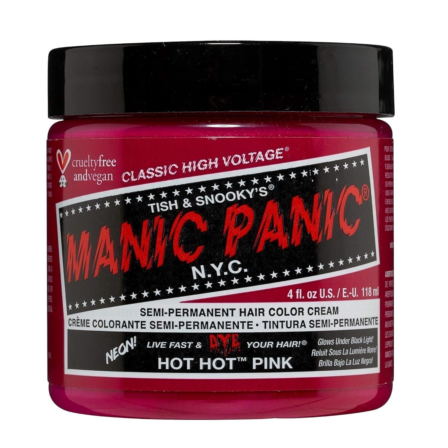 Manic Panic Hot Hot Pink Klasický krém Vegan Cruelty Free Semipermanentní barva na vlasy 118 ml Naty Shop Hair Dye Hot Hot Pink 118 ml (1 balení)