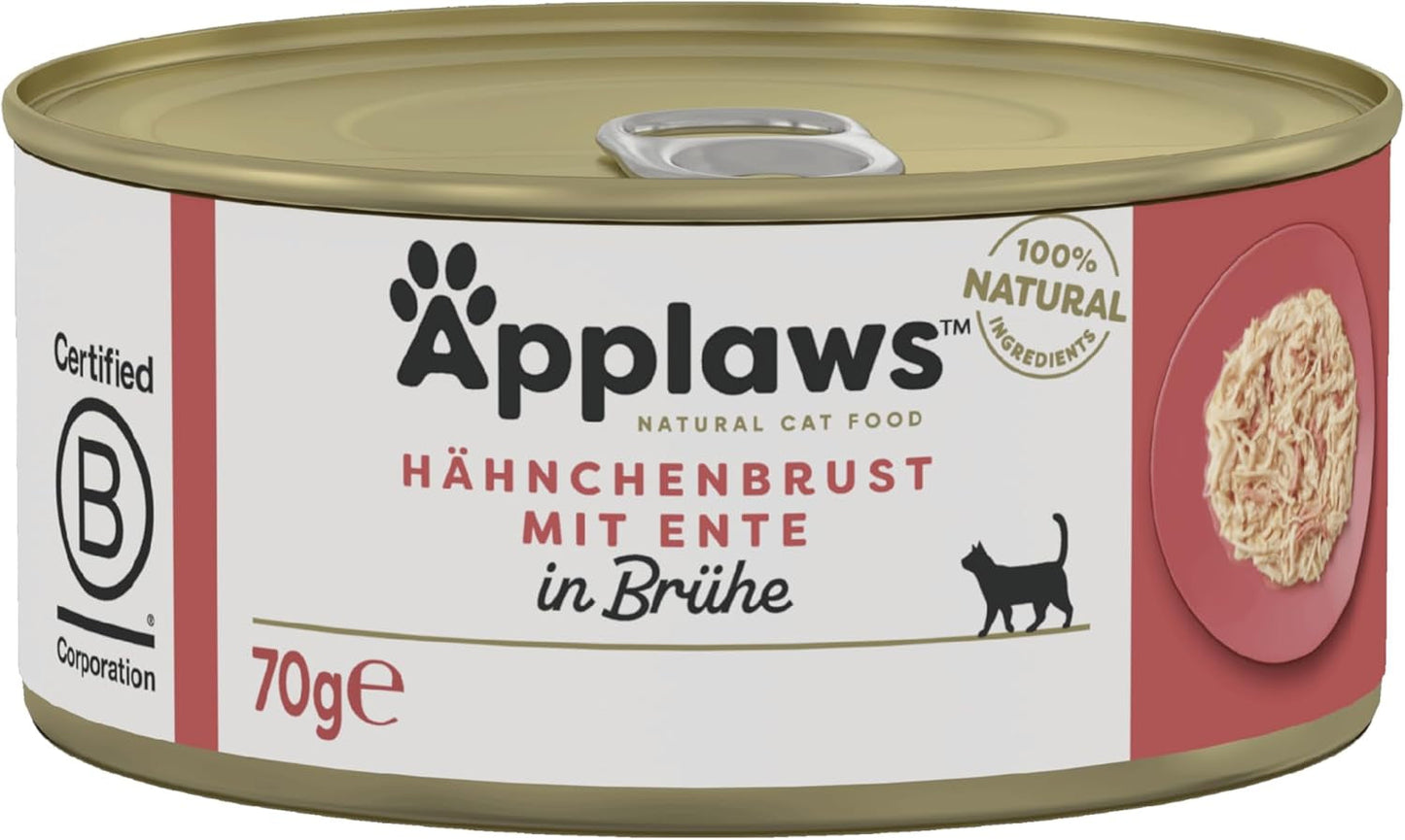 Applaws Premium přírodní mokré krmivo pro kočky, kuře s kachnou v polévce, konzerva 70g (24x70g)