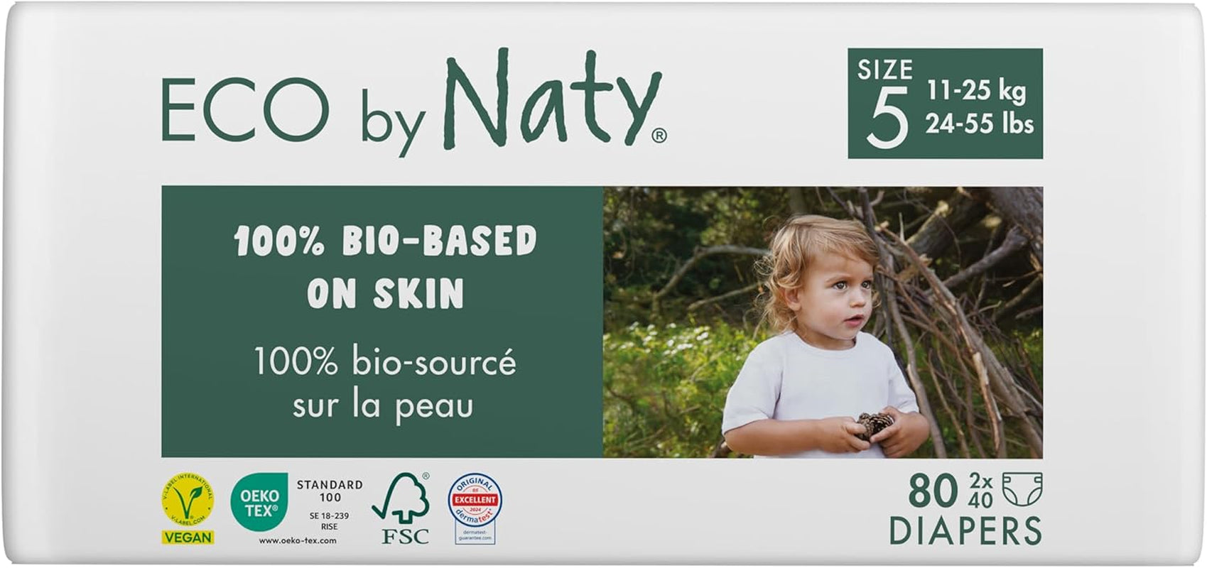 Eco plenky Eco by Naty Baby Eco plenky - prémiové organické plenky, ekologické, vyrobené z rostlinných materiálů, ideální pro citlivou dětskou pokožku (velikost 5 - 80 kusů)