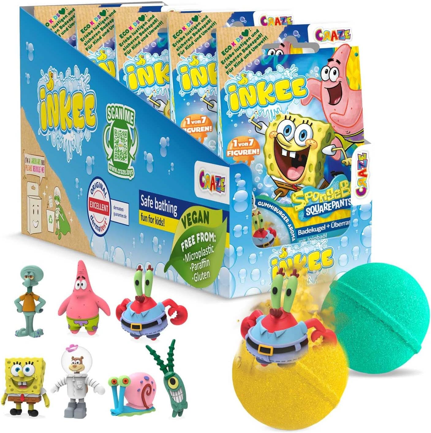 INKEE Spongebob Překvapení pro děti Koupelová bomba SpongeBob SquarePants Sběratelská sada 80 gramů Naty Shop Set 5 Spongebob Překvapení do koupele