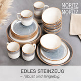 Moritz & Moritz TARENTO 24dílná sada nádobí pro 6, šedá - Elegantní vysoce kvalitní sada kameninových talířů - Sada nádobí obsahuje 6 talířů, 6 dezertních talířů, 6 talířů a 6 šálků