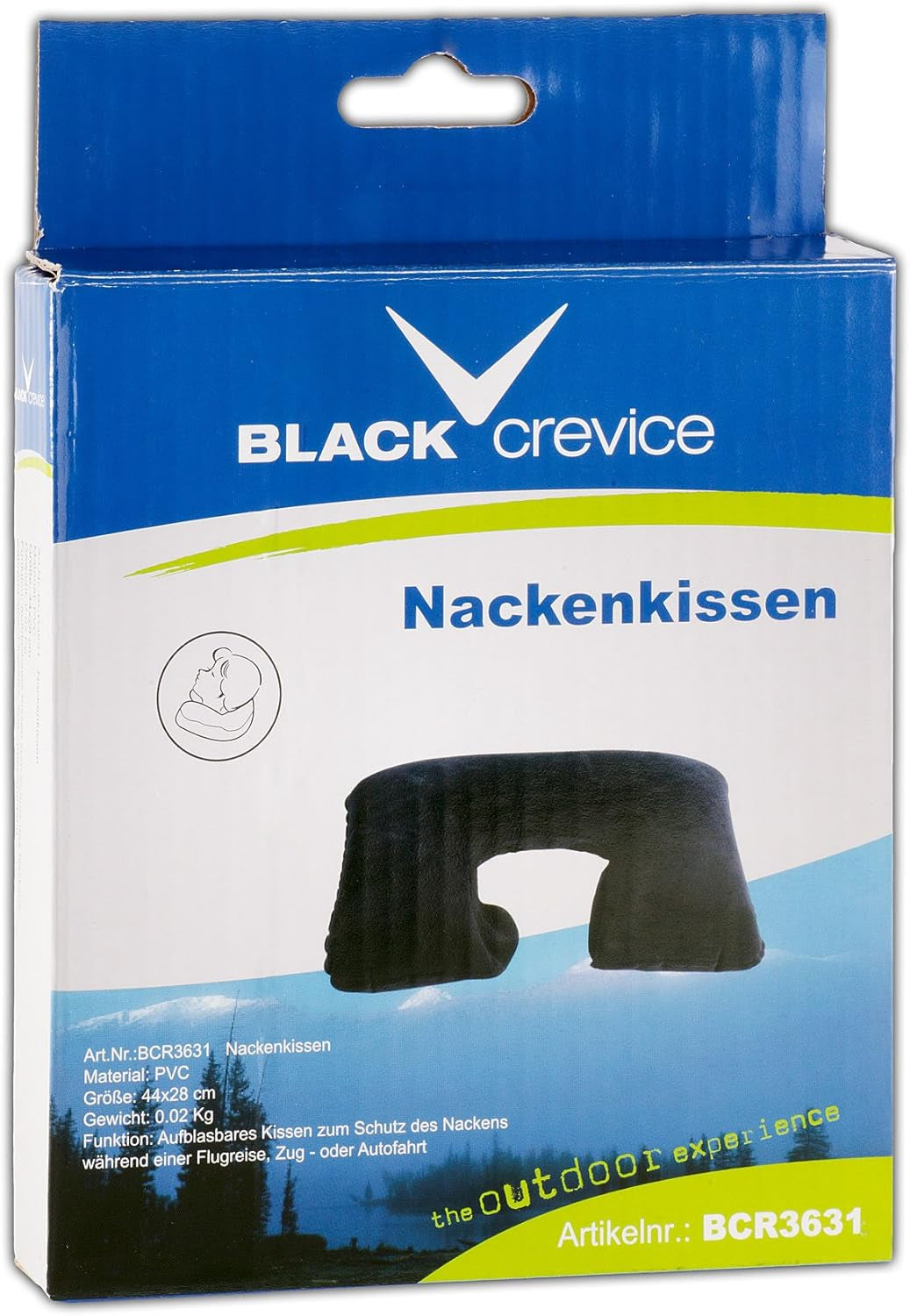 Černý štěrbinový nafukovací polštář na krk Polštář na krk BCR3631 Modré cestovní polštáře Naty Shop