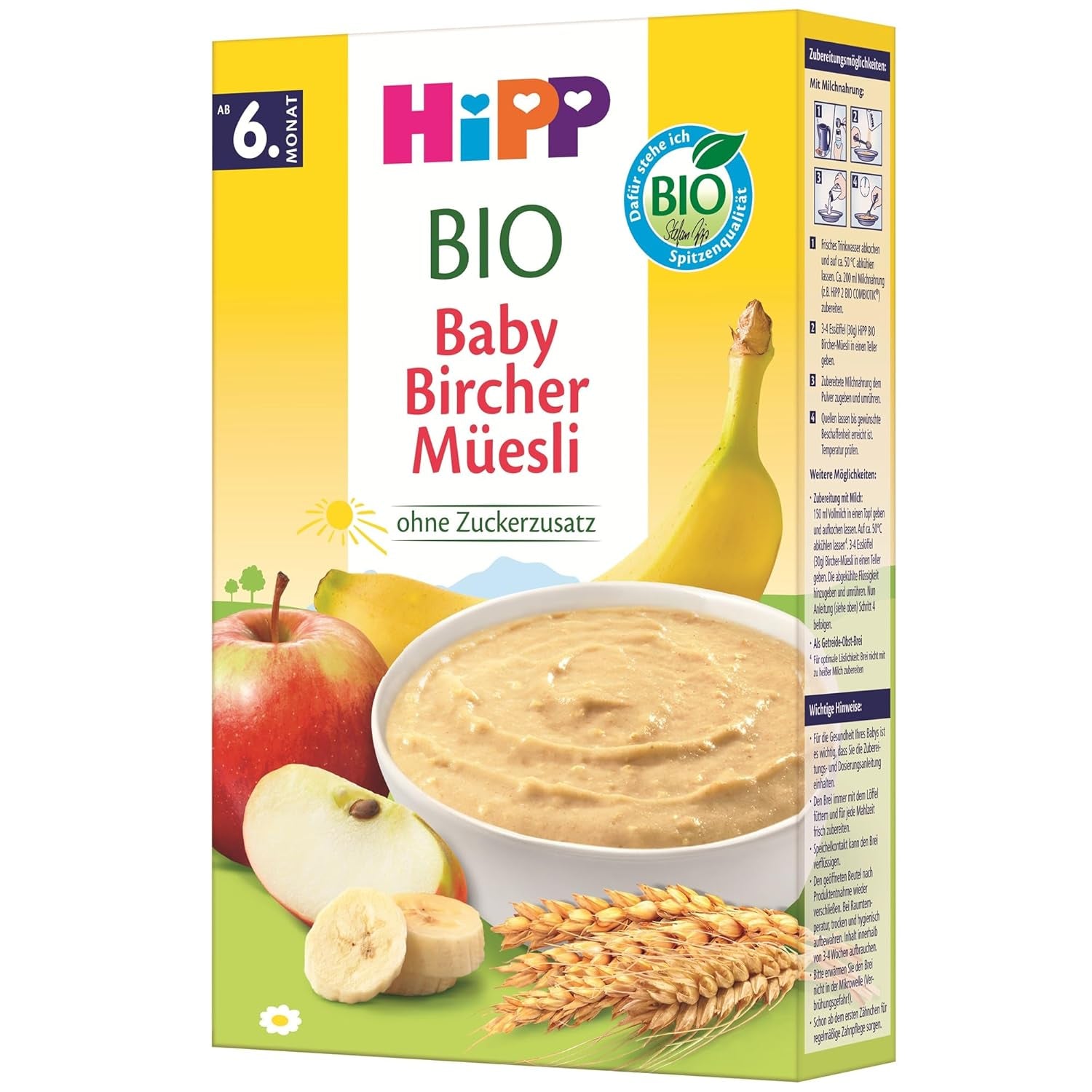HiPP Bio Baby Bircher Müsli (8 x 250 g), od 6 měsíců, bez přidaného cukru, extra jemné cereální vločky - lehce stravitelná snídaně v té nejlepší bio kvalitě