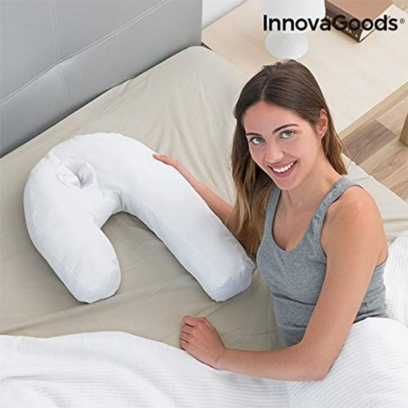 Innovagoods Ergonomický polštář ve tvaru U pro boční spáče, ideální pro těhotenství, podporuje klidné dýchání, omezuje chrápání, bavlna a polyester, bílý, 39 x 57 x 14 cm krční ortopedické polštáře Naty Shop